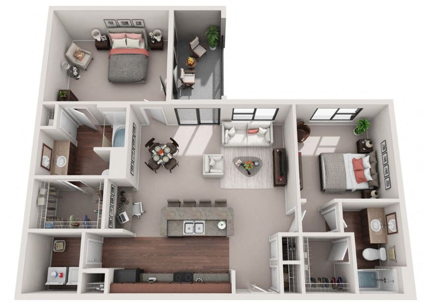 Floor plan for 2 beds, 2 baths, 1203 sqft