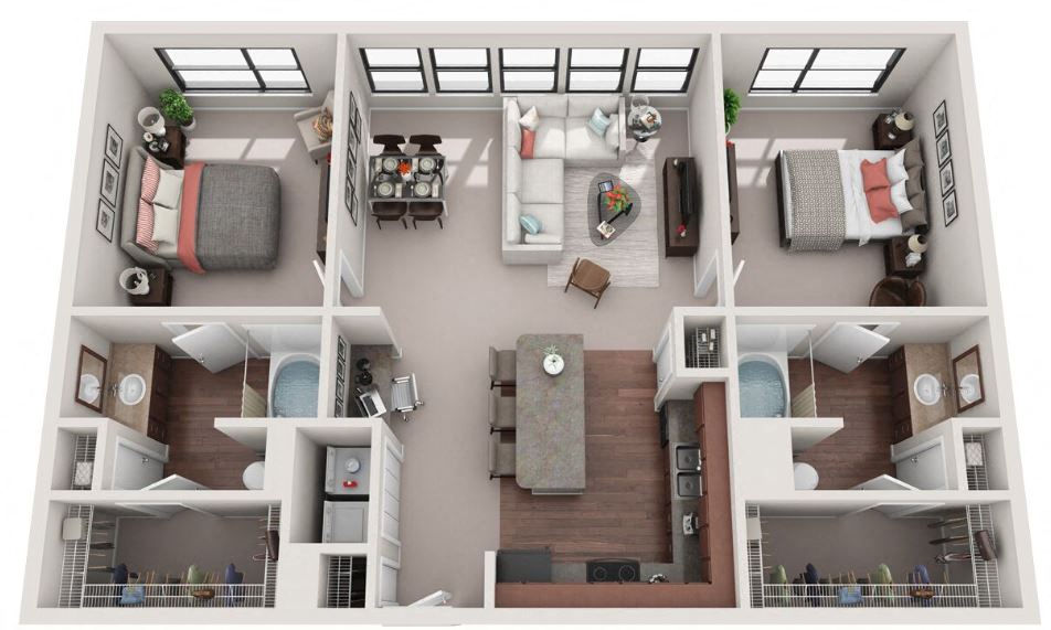 Floor plan for 2 beds, 2 baths, 1260 sqft