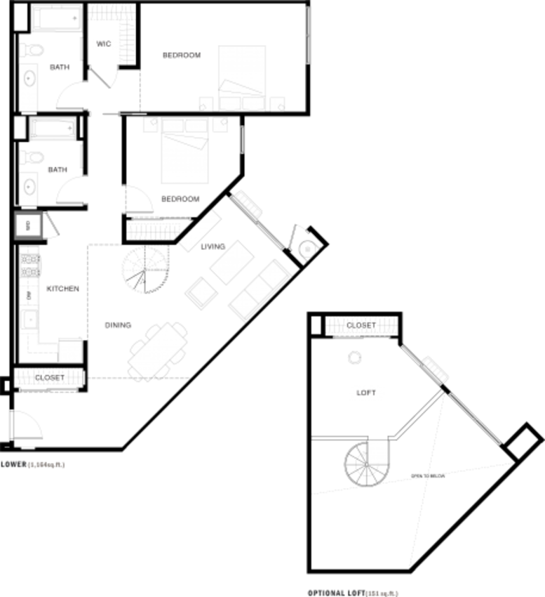 Floor plan for 2 beds, 2 baths, 1315 sqft