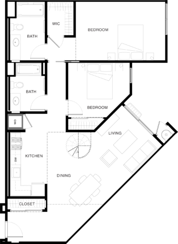 Floor plan for 2 beds, 2 baths, 1164 sqft