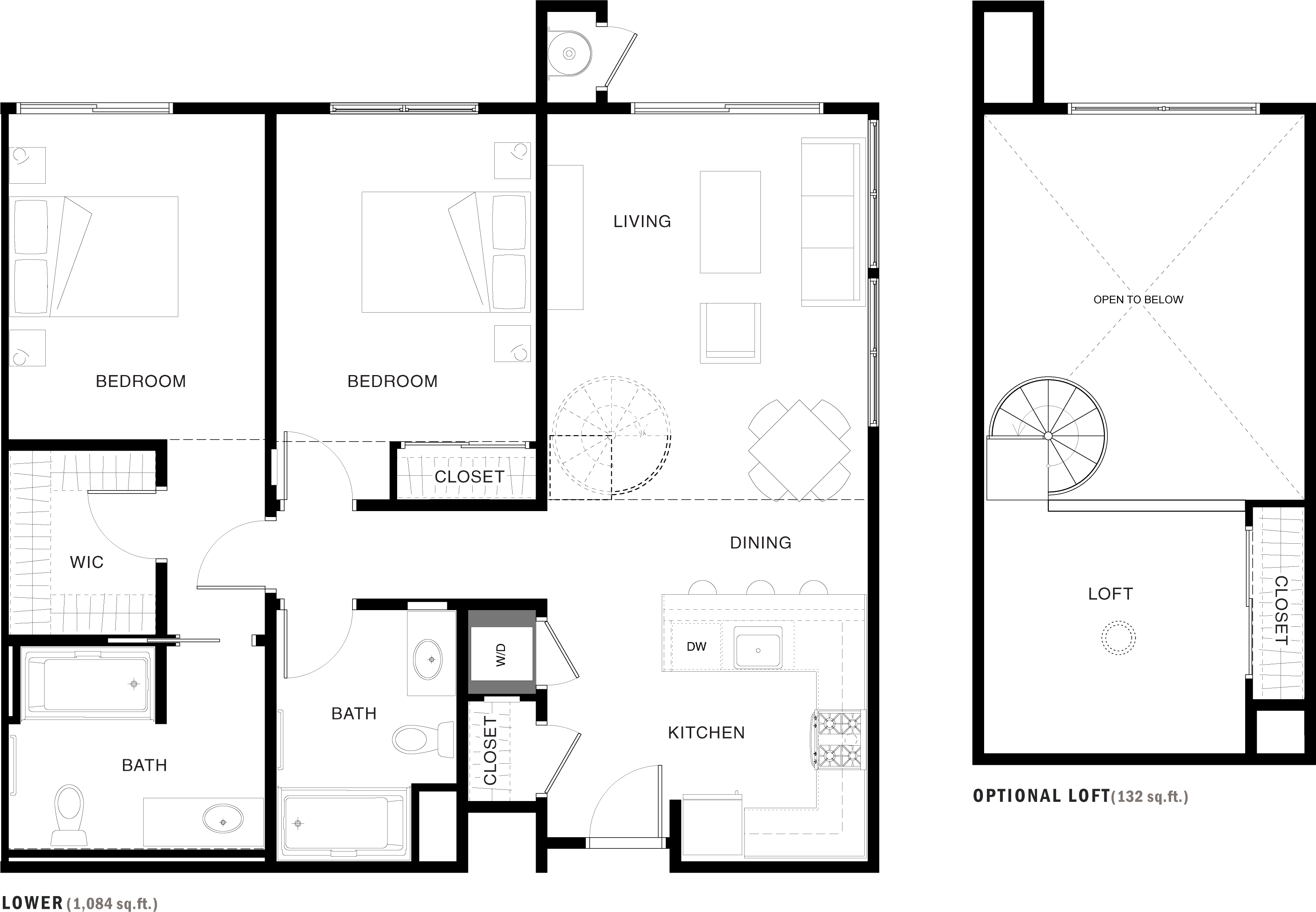 Floor plan for 2 beds, 2 baths, 1216 sqft