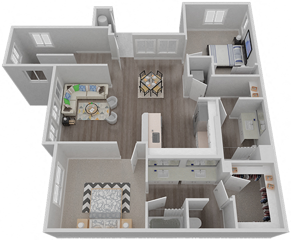 Floor plan for 2 beds, 2 baths, 1096 sqft