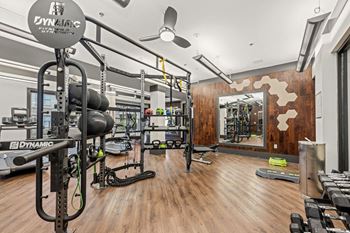Expansive fitness center with cardio and free weights