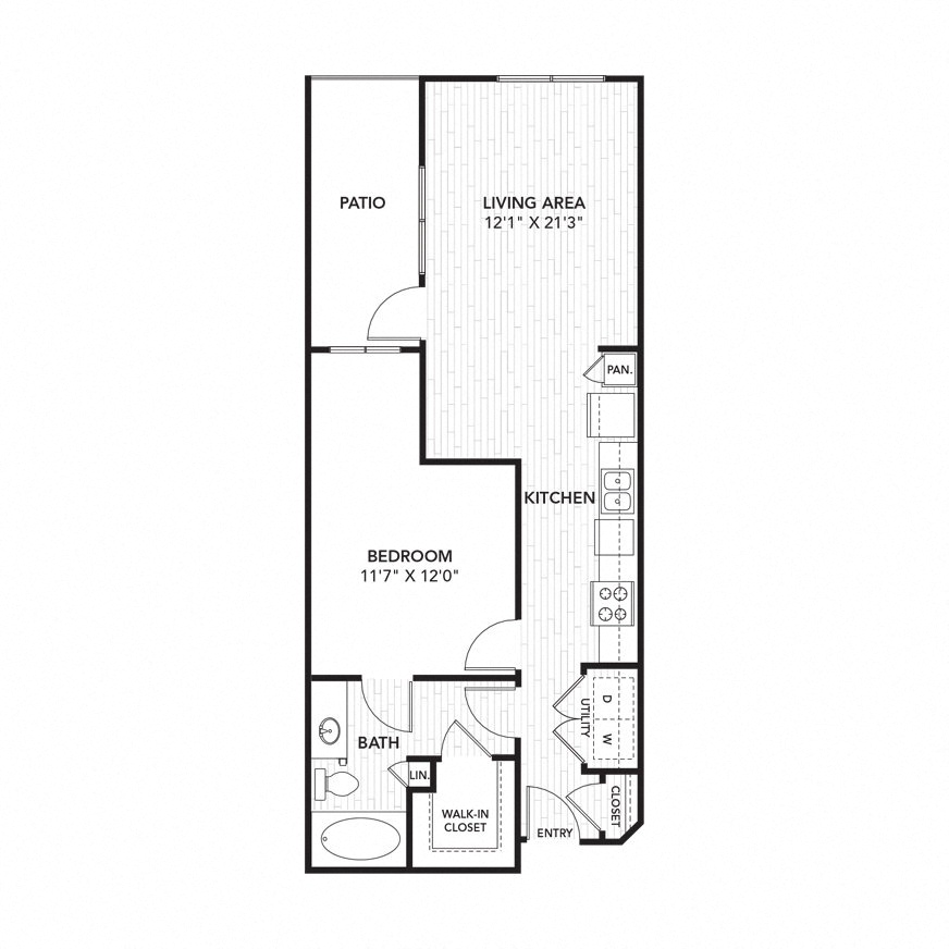 Floor plan for 1 bed, 1 bath, 758 sqft