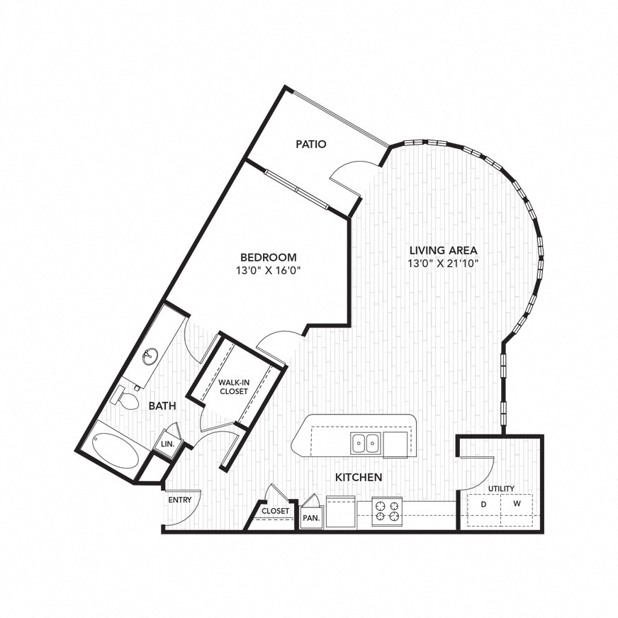 Floor plan for 1 bed, 1 bath, 988 sqft