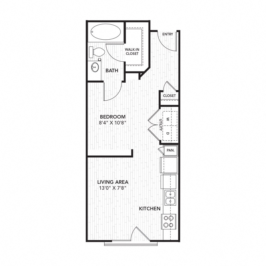 Floor plan for studio, 1 bath, 518 sqft