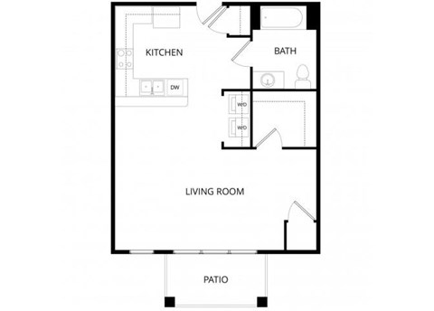 Floor plan for studio, 1 bath, 622 sqft