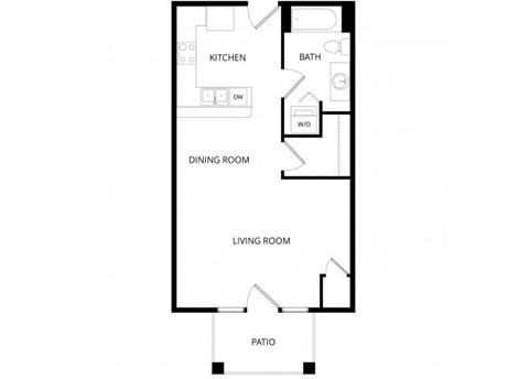 Floor plan for studio, 1 bath, 593 sqft