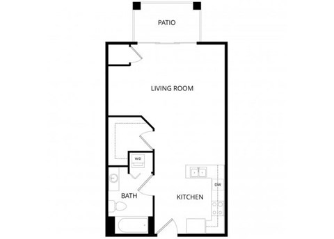 Floor plan for studio, 1 bath, 566 sqft