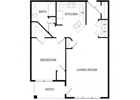Floor plan for 1 bed, 1 bath, 861 sqft