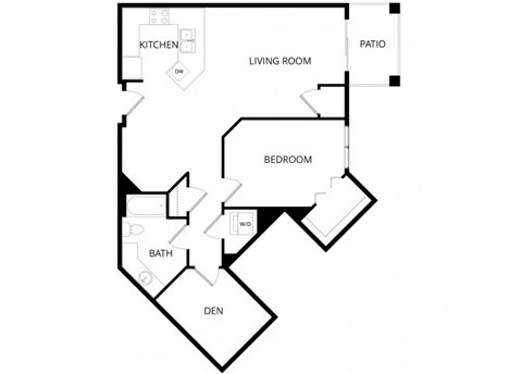 Floor plan for 1 bed, 1 bath, 970 sqft