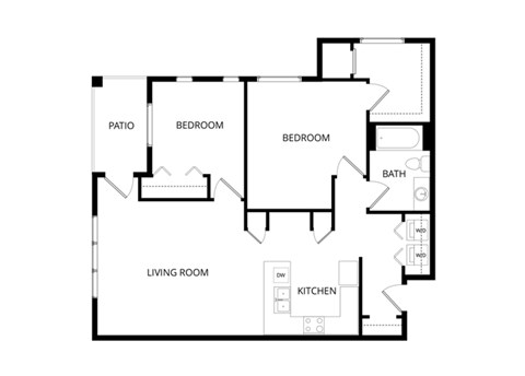 Floor plan for 2 beds, 1 bath, 1026 sqft