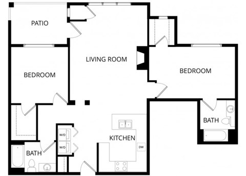 Floor plan for 2 beds, 2 baths, 1268 sqft