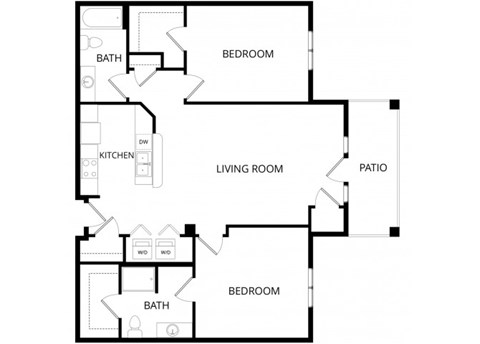 Floor plan for 2 beds, 2 baths, 1179 sqft