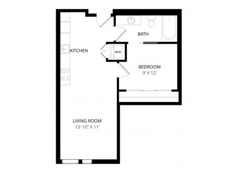 Floor plan for studio, 1 bath, 643 sqft