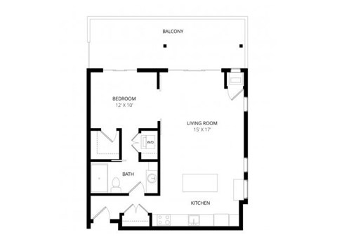 Floor plan for 1 bed, 1 bath, 785 sqft