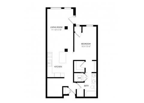 Floor plan for 1 bed, 1 bath, 868 sqft