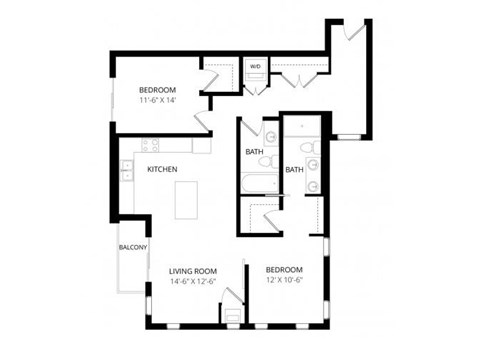 Floor plan for 2 beds, 2 baths, 1008 sqft