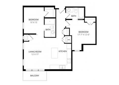 Floor plan for 2 beds, 2 baths, 1024 sqft
