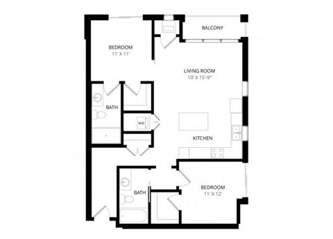 Floor plan for 2 beds, 2 baths, 1008 sqft