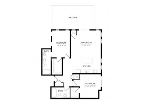 Floor plan for 2 beds, 2 baths, 1248 sqft