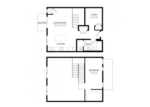 Floor plan for 1 bed, 1 bath, 942 sqft