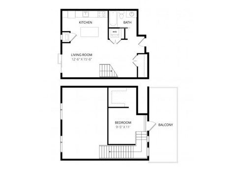 Floor plan for 1 bed, 1 bath, 875 sqft
