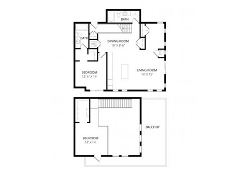 Floor plan for 2 beds, 2 baths, 1515 sqft