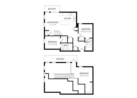 Floor plan for 3 beds, 2 baths, 1192 sqft