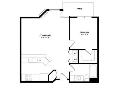 Floor plan for 1 bed, 1 bath, 780 sqft