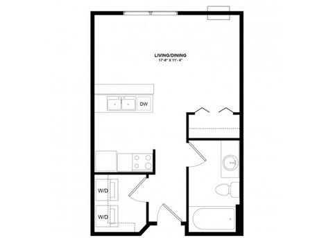 Floor plan for studio, 1 bath, 445 sqft