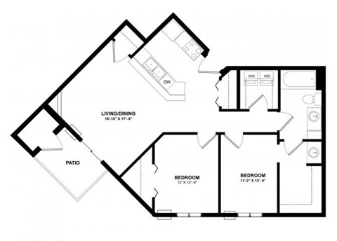 Floor plan for 2 beds, 1 bath, 1160 sqft