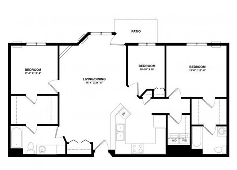 Floor plan for 3 beds, 2 baths, 1430 sqft