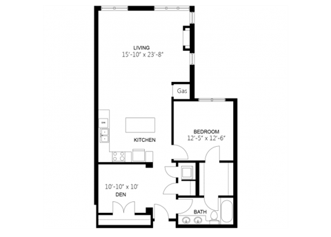 Floor plan for 1 bed, 1 bath, 1029 sqft