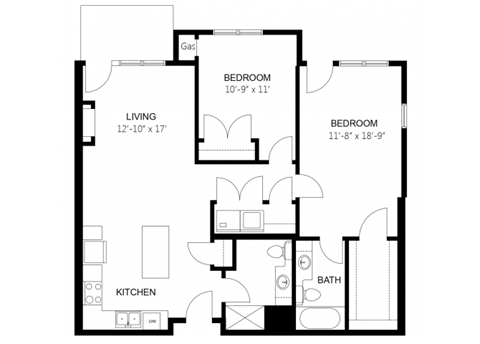 Floor plan for 2 beds, 2 baths, 1080 sqft