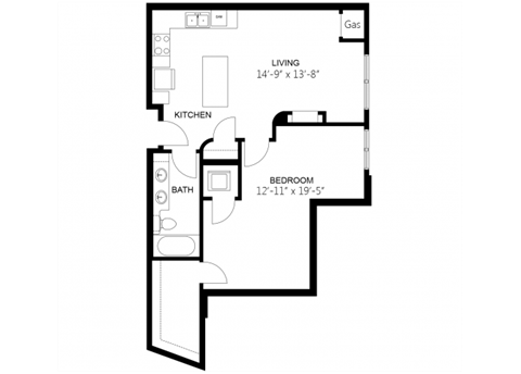 Floor plan for 1 bed, 1 bath, 816 sqft