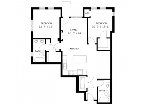 Floor plan for 2 beds, 2 baths, 1190 sqft