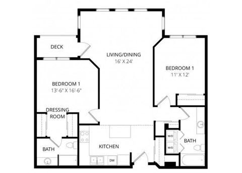 Floor plan for 2 beds, 2 baths, 1139 sqft