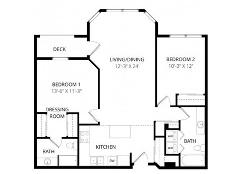 Floor plan for 2 beds, 2 baths, 1090 sqft