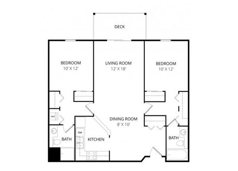 Floor plan for 2 beds, 2 baths, 1003 sqft