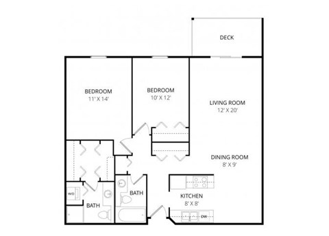 Floor plan for 2 beds, 2 baths, 1003 sqft