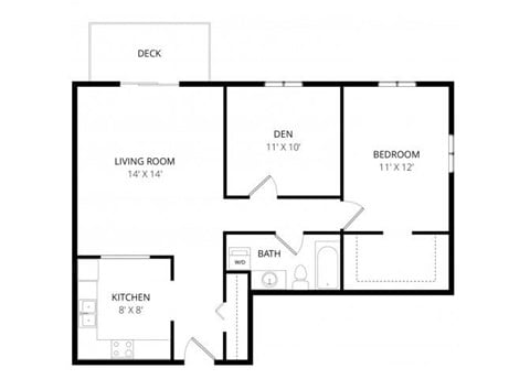 Floor plan for 1 bed, 1 bath, 857 sqft