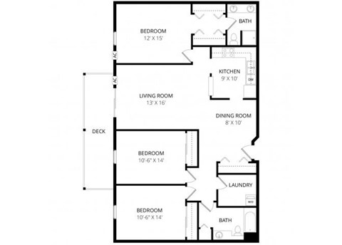 Floor plan for 3 beds, 2 baths, 1450 sqft