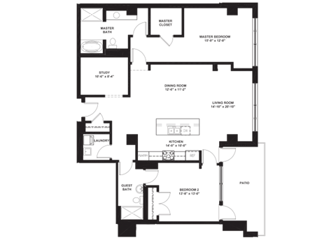 Floor plan for 2 beds, 2 baths, 1521 sqft