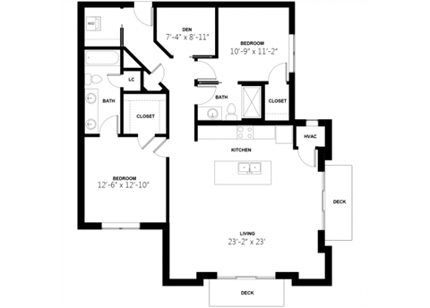 Floor plan for 2 beds, 2 baths, 1372 sqft