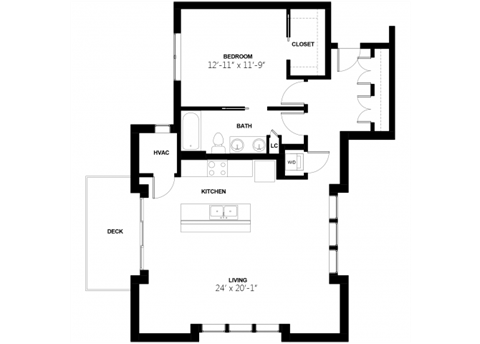 Floor plan for 1 bed, 1 bath, 1059 sqft