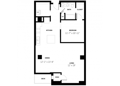 Floor plan for 1 bed, 1 bath, 1026 sqft