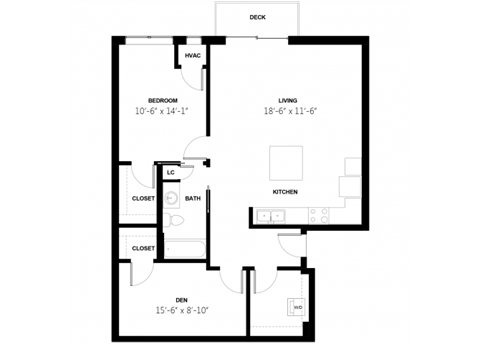 Floor plan for 1 bed, 1 bath, 1035 sqft