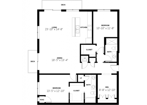Floor plan for 2 beds, 2 baths, 1560 sqft