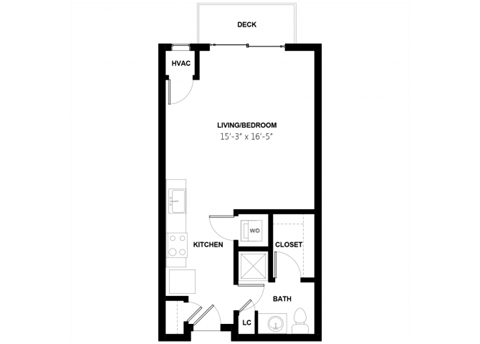 Floor plan for studio, 1 bath, 492 sqft